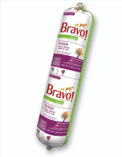 Bravo Raw Frozen Rabbit Basic Formula Dog Food 2lb Chub