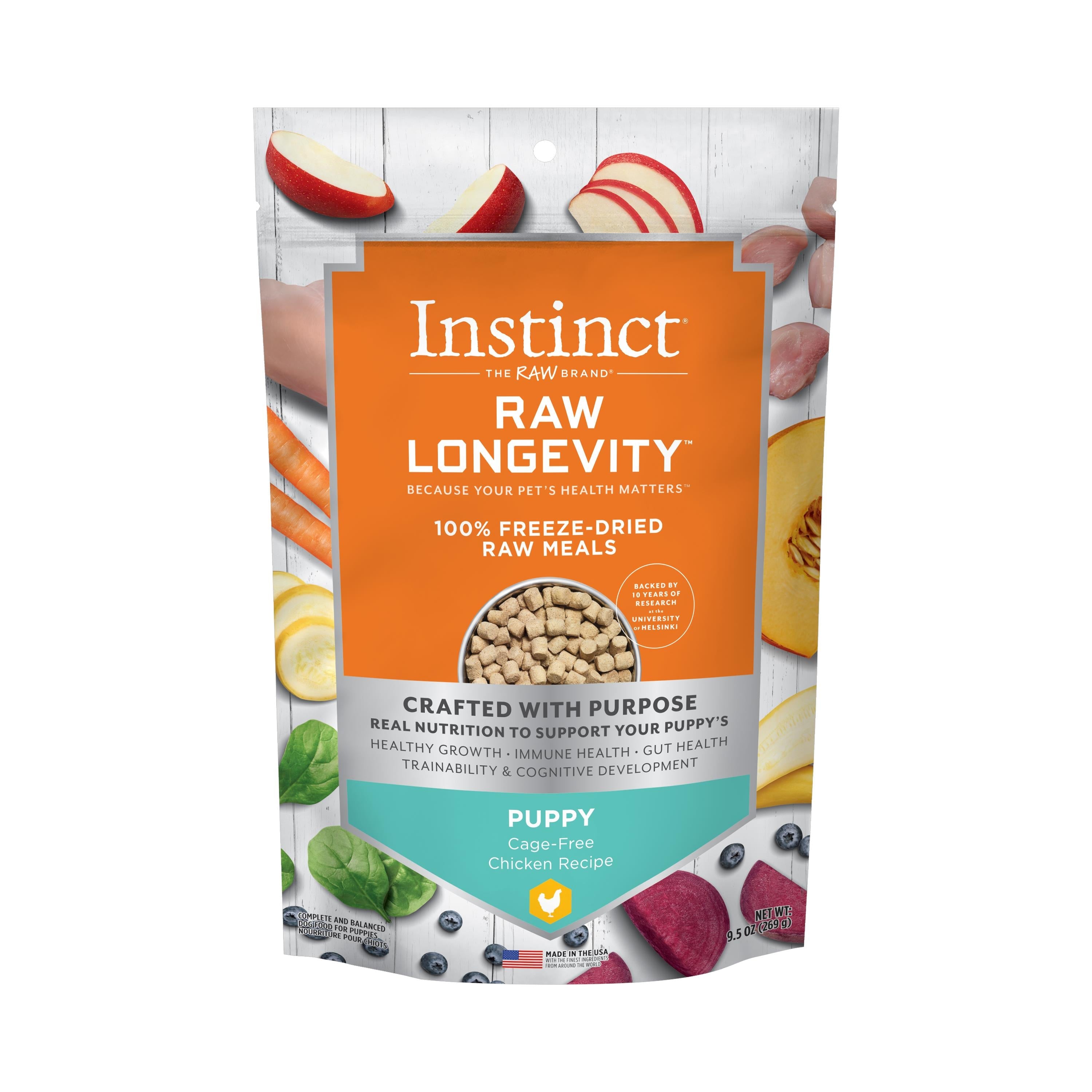 Instinct Raw Longevity Freeze Dried Cage-Free Chicken Puppy Dog Food 9.5oz