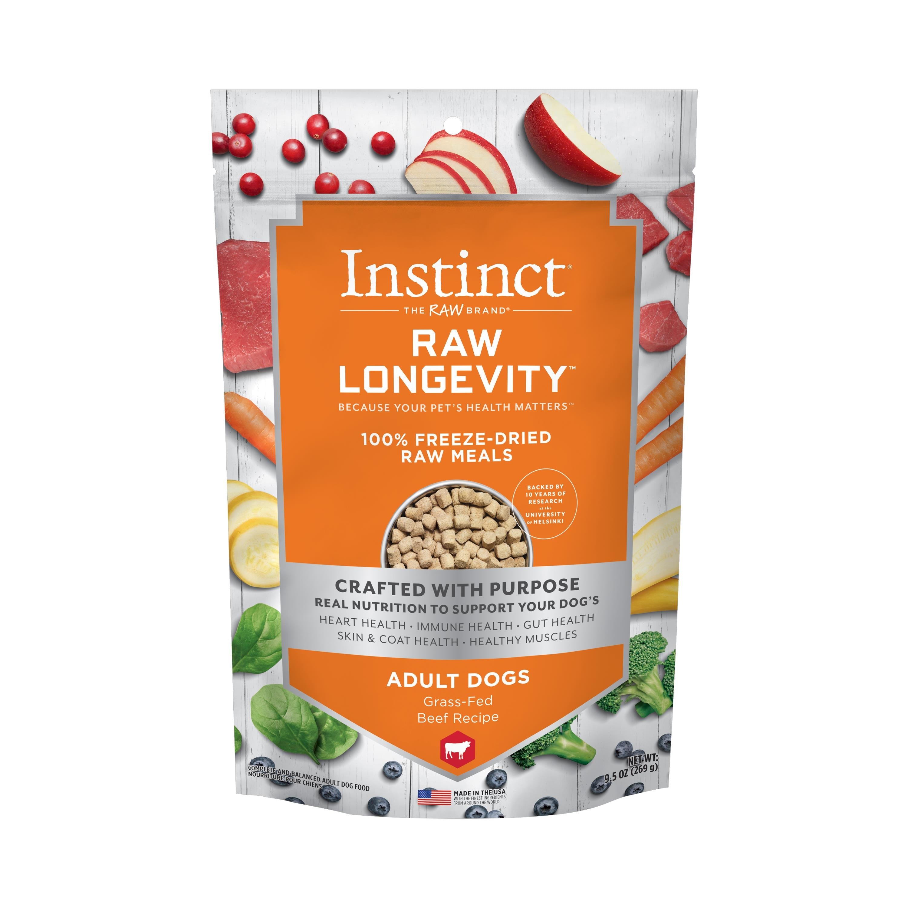 Instinct Raw Longevity Freeze Dried Grass-Fed Beef Dog Food 9.5oz