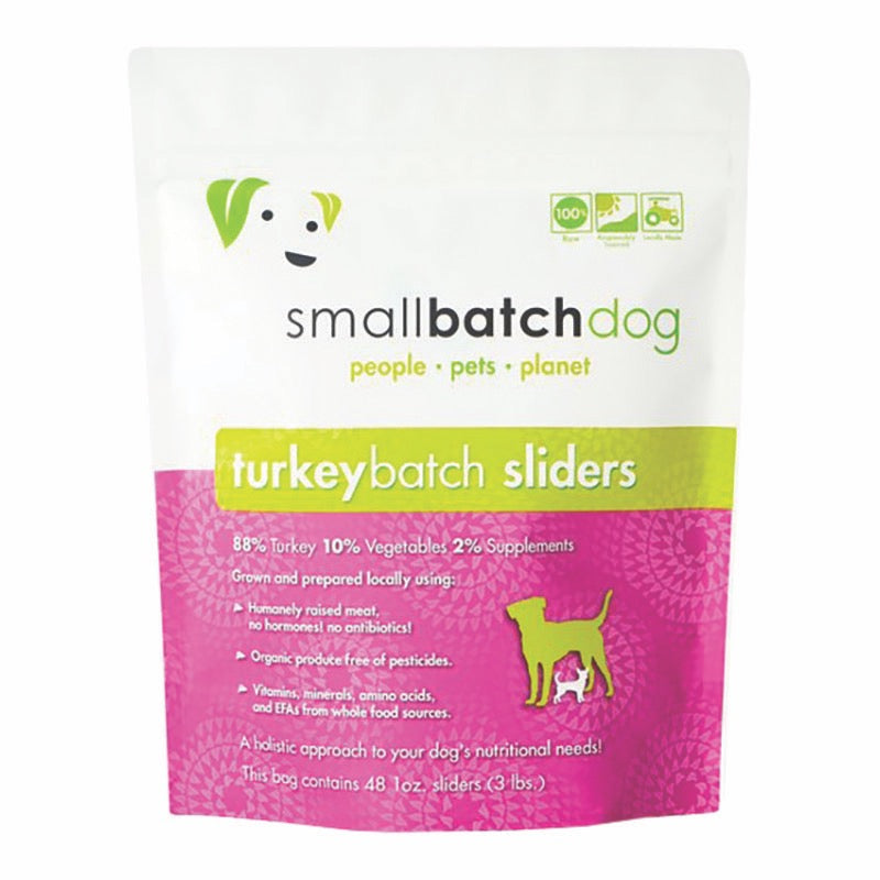 Small Batch Frozen Turkey Sliders Raw Dog Food 3lb Bag