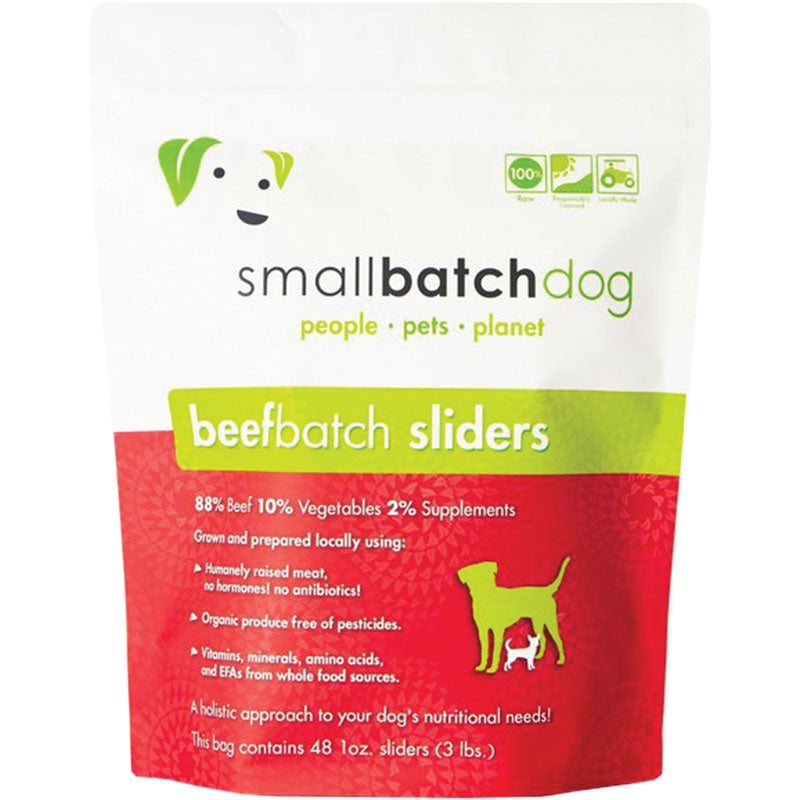 Small Batch Frozen Beef Sliders Raw Dog Food 3lb Bag