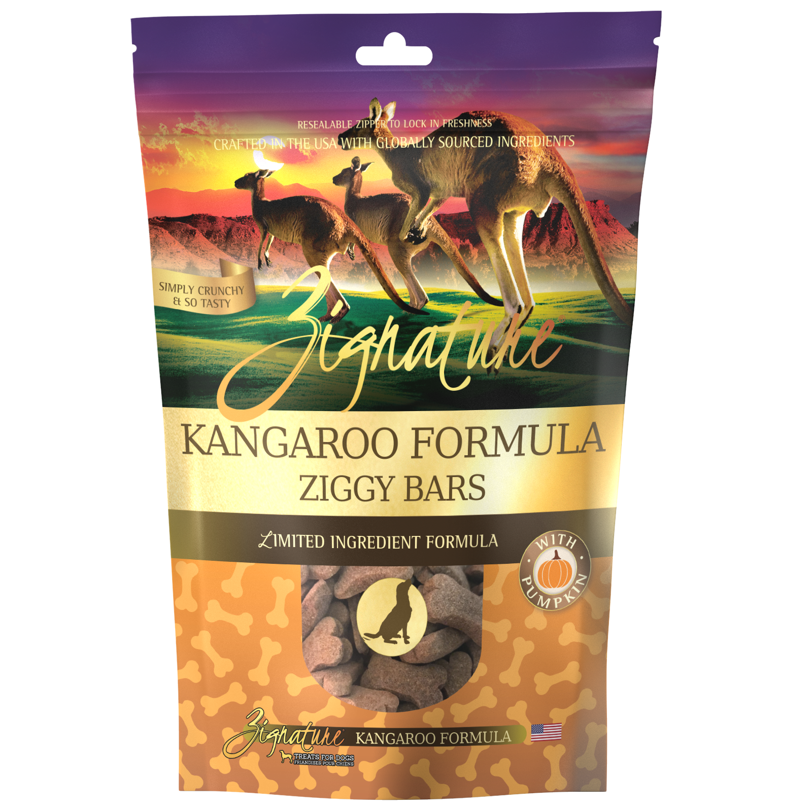 Zignature Kangaroo Formula Ziggy Bars Grain-Free Dog Biscuit Treats 12oz