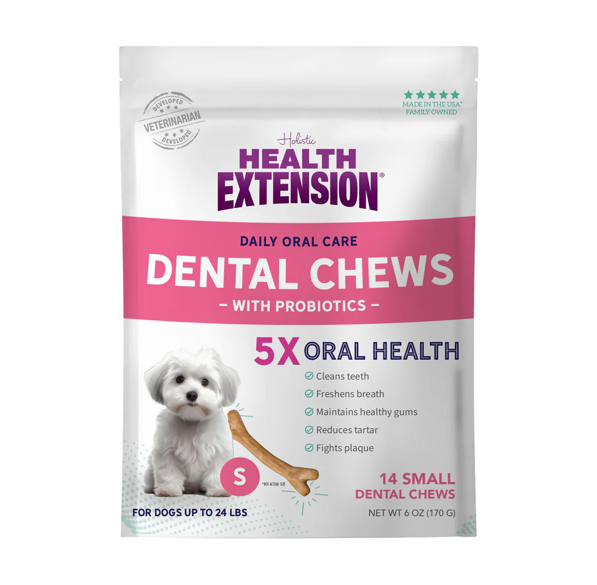 Health Extension Small Probiotic Dental Chews 14 Count Dog Treats